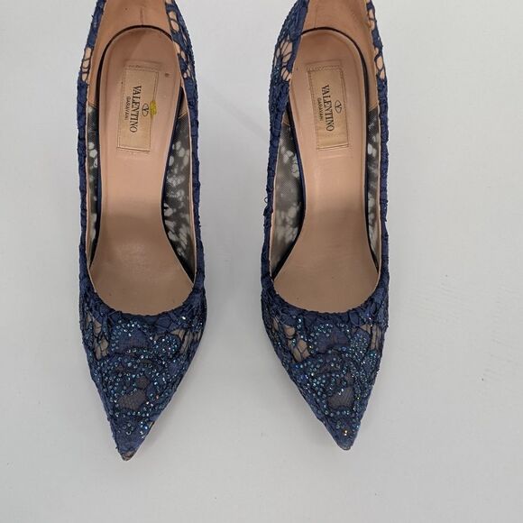 Valentino Women's Blue Lace Heels - Picture 3 of 9